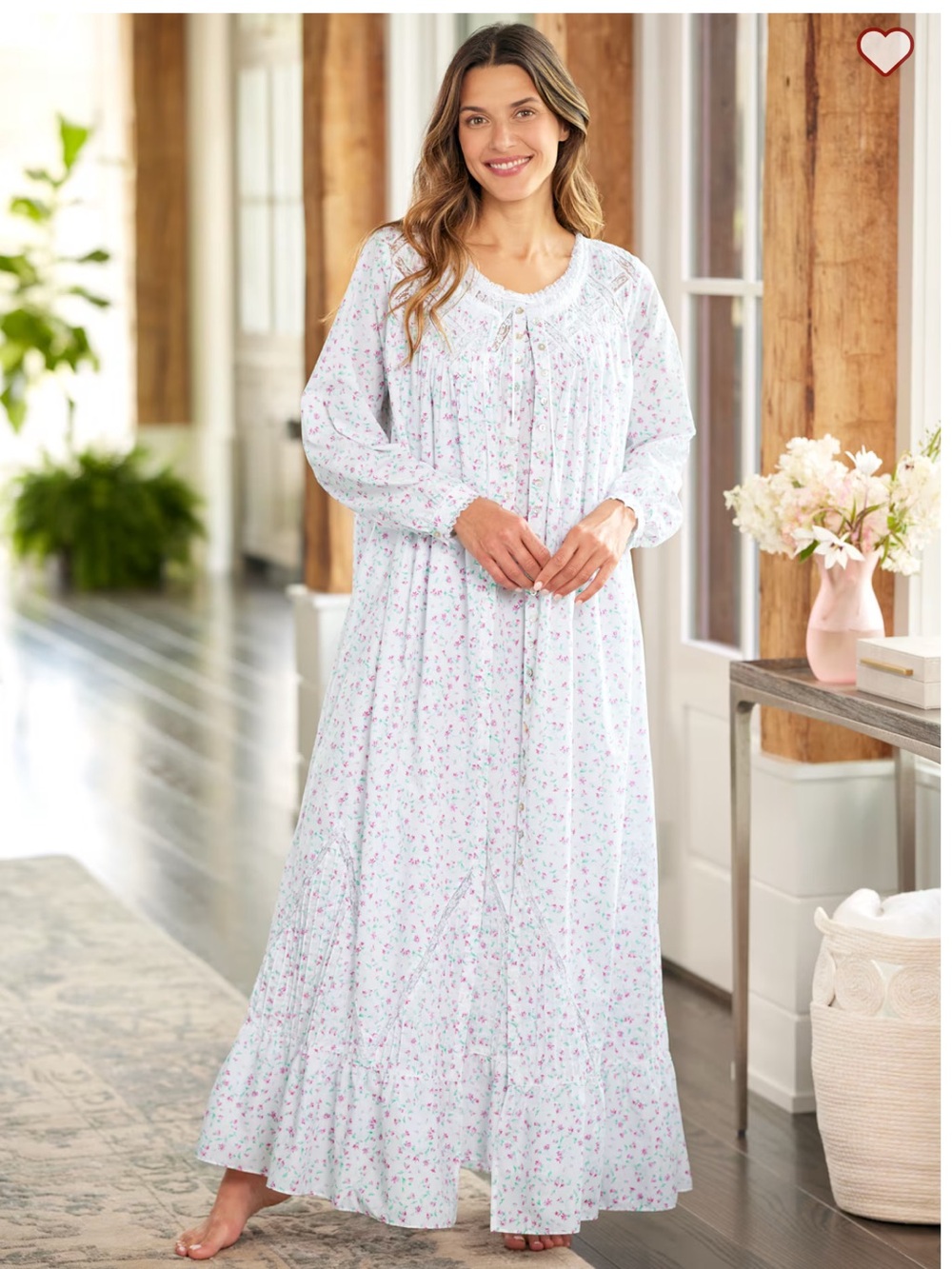 Eileen West Nightgown & Robe Set - Blue Floral Cotton - XS